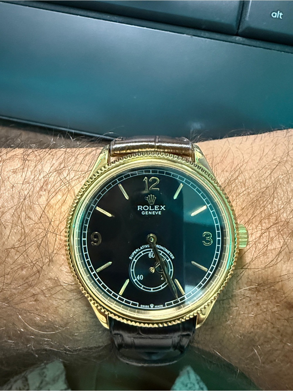 Black Dial Men's Leather Strap Watch